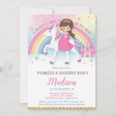 Bruin Haar Prinses en Eenhoorn Verjaardagsfeest Kaart (Voorkant)