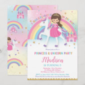 Bruin Haar Prinses en Eenhoorn Verjaardagsfeest Kaart (Voorkant / Achterkant)