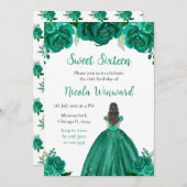 Bruin Haar Prinses Groen Bloem Sweet Sixteen Kaart (Voorkant / Achterkant)