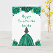 Bruin Haar Prinses Groen Bloemen Quinceanera Kaart (Gele Bloem)