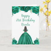 Bruin Haar Prinses Groen Bloemen Verjaardagsfeest Kaart (Gele Bloem)