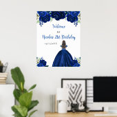 Bruin Haar Prinses Marine Bloemen Verjaardag Welko Poster (Thuiskantoor)