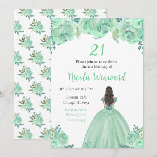Bruin Haar Prinses Mint Bloemen Verjaardagsfeest Kaart