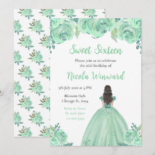 Bruin Haar Prinses Mint Floral Sweet Sixteen Kaart