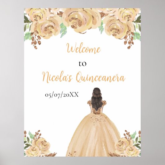 Bruin Haar Prinses Peach Quinceanera Welkom Poster (Voorkant)