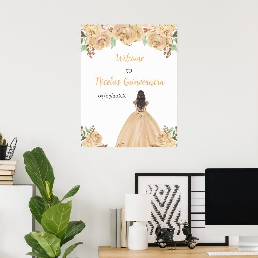 Bruin Haar Prinses Peach Quinceanera Welkom Poster (Thuiskantoor)