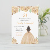 Bruin Haar Prinses Perzik Bloemen Verjaardagsfeest Kaart (Staand voorkant)