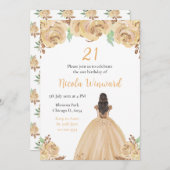 Bruin Haar Prinses Perzik Bloemen Verjaardagsfeest Kaart (Voorkant / Achterkant)