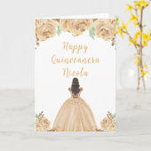 Bruin Haar Prinses Perzik Floral Quinceanera Kaart (Gele Bloem)