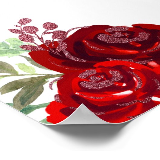 Bruin Haar Prinses Rood Bloemen Quinceanera Welkom Poster (Hoek)