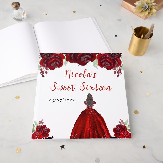 Bruin Haar Prinses Rood Sweet Sixteen Gastboek Gastenboek (Voorkant open)