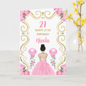 Bruin Haar Prinses Roze Gelukkige Verjaardag Kaart (Gele Bloem)