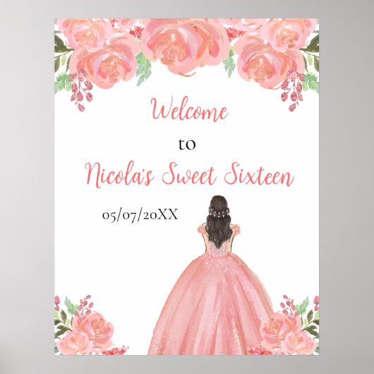 Bruin Haar Prinses Roze Zoete Zestien Welkom Poster (Voorkant)
