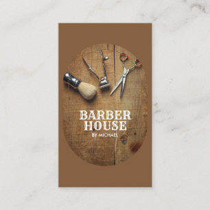 Bruin haar stylist Rustic Wooden BarberShop Visitekaartje