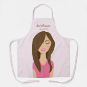Bruin-haarvrouw in roze haarstaarster schort (Voorkant)