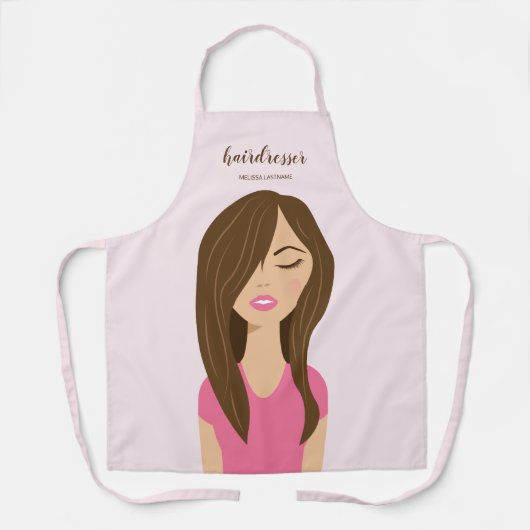 Bruin-haarvrouw in roze haarstaarster schort (Voorkant)