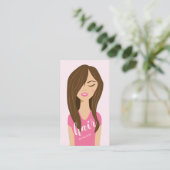 Bruin-haarvrouw in roze haarstaarster visitekaartje (Staand voorkant)