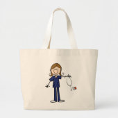 Bruin Hair Blue Uniform Vrouw Stick Figuur Nurse Grote Tote Bag (Voorkant)