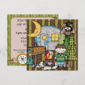 Bruin Hair Boy Camping Birthday Invitations Kaart (Voorkant / Achterkant)