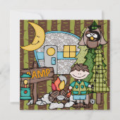 Bruin Hair Boy Camping Birthday Invitations Kaart (Voorkant)