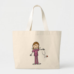 Bruin hair Vrouw Stick Figuur Nurse Grote Tote Bag