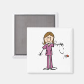 Bruin hair Vrouw Stick Figuur Nurse Magneet (Voorkant / Achterkant)