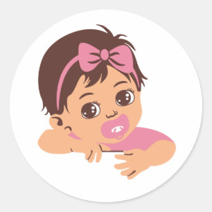 Bruin Haired Baby Girl Sticker met fopspeen