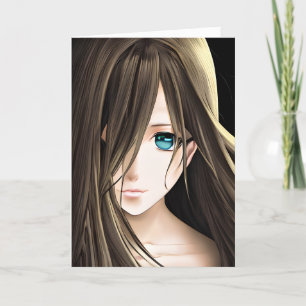 Bruin Haired Blauw Eyed Anime Meisje Kaart