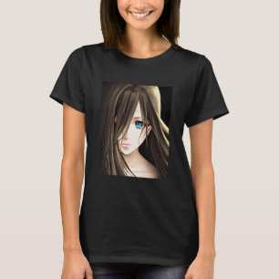 Bruin Haired Blauw Eyed Anime Meisje T-shirt