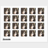 Bruin Haired Blauw Eyed Anime Meisje Vierkante Sticker (Vel)