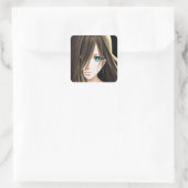 Bruin Haired Blauw Eyed Anime Meisje Vierkante Sticker (Tas)