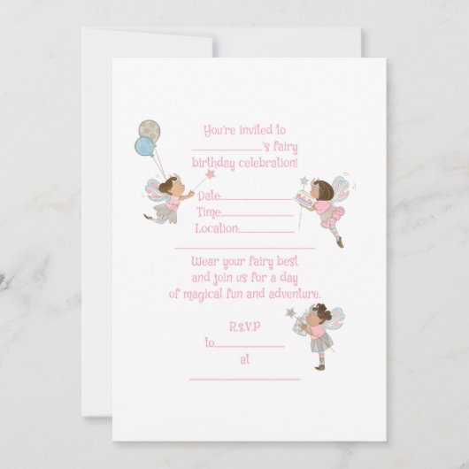 Bruin Haired Fairies Verjaardag Uitnodiging (Voorkant)
