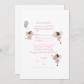 Bruin Haired Fairies Verjaardag Uitnodiging (Voorkant / Achterkant)