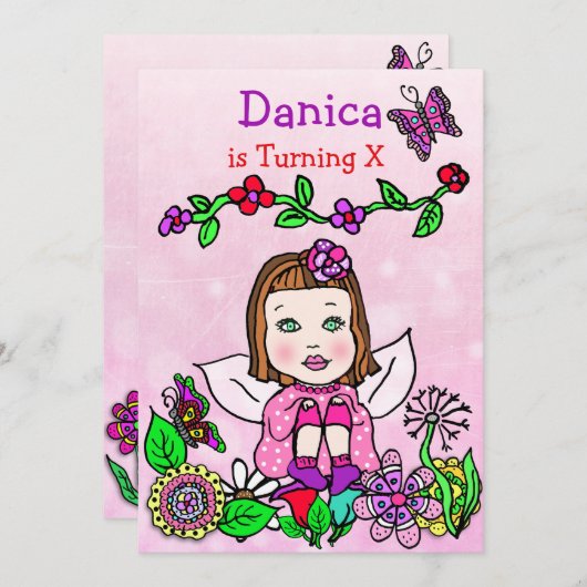 Bruin Haired Fairy Verjaardag Kaart (Voorkant / Achterkant)