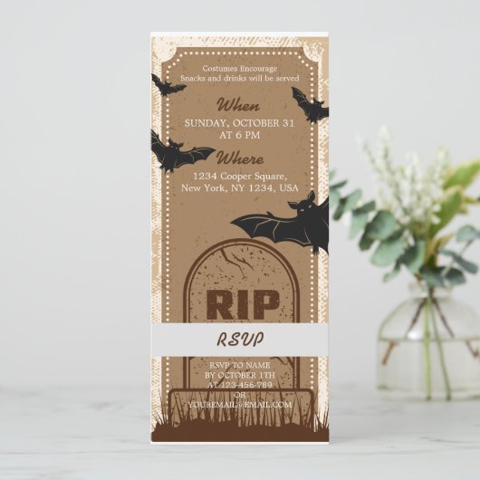  Bruin Halloween Bat Party Ticket (Staand voorkant)