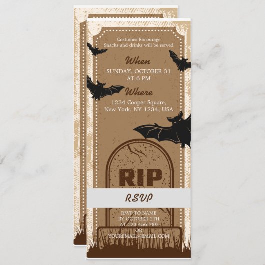  Bruin Halloween Bat Party Ticket (Voorkant / Achterkant)