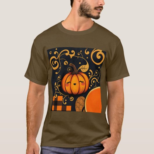 Bruin Halloween pompoen T-shirt (Voorkant)