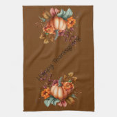 Bruin Happy Thanksgiving Pompoen Herfst Bloemen Theedoek (Verticaal)