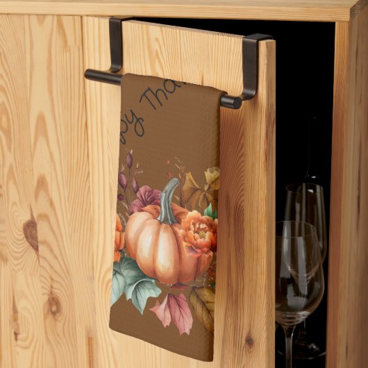 Bruin Happy Thanksgiving Pompoen Herfst Bloemen Theedoek (Derde Gevouwen)