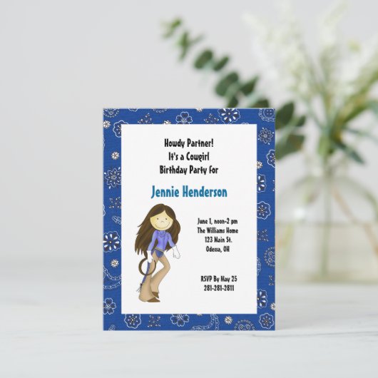 Bruin Hazard Cowgirl Uitnodiging (Staand voorkant)