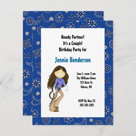 Bruin Hazard Cowgirl Uitnodiging (Voorkant / Achterkant)