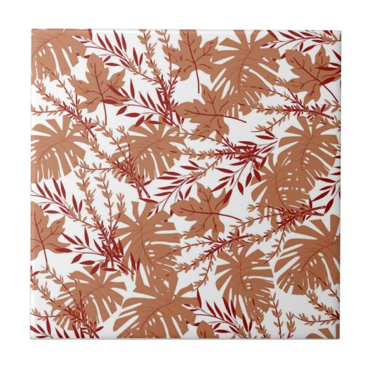 Bruin herfst bloemblaadjes patroon tegeltje (Voorkant)