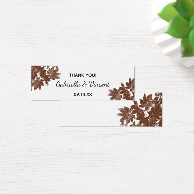 Bruin Herfst Leaf Stamp Wedding for Label Mini Visitekaartjes (Bureau)
