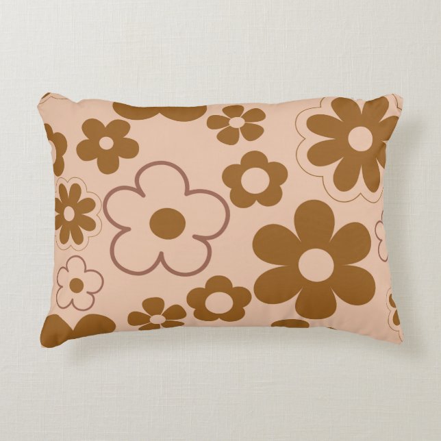 Bruin Herfst Retro Y2K Hippie Bloempatroon Accent Kussen (Voorkant)
