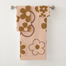 Bruin Herfst Retro Y2K Hippie Bloempatroon Bad Handdoek