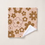 Bruin Herfst Retro Y2K Hippie Bloempatroon Bad Handdoek (Wasdoekje)