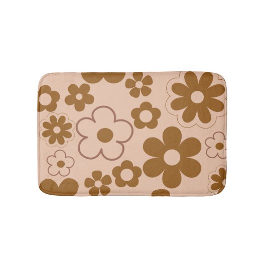 Bruin Herfst Retro Y2K Hippie Bloempatroon Badmat (Voorkant)
