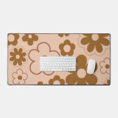 Bruin Herfst Retro Y2K Hippie Bloempatroon Bureaumat (Keyboard & Muis)