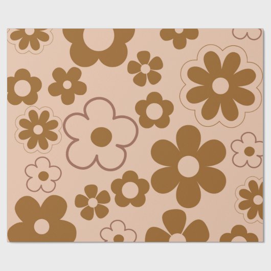 Bruin Herfst Retro Y2K Hippie Bloempatroon Cadeaupapier (Vlak)