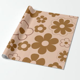 Bruin Herfst Retro Y2K Hippie Bloempatroon Cadeaupapier